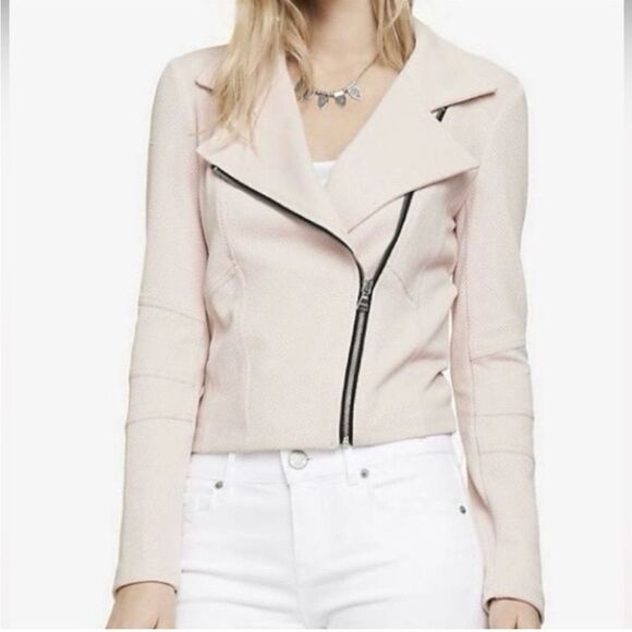 Express Jackets & Blazers - 🌹Express Cream Leather Moto Jacket with Asymmetrical Zipper